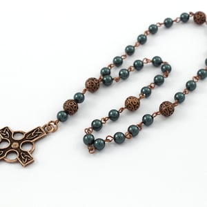 Anglican Prayer Beads with Celtic Cross, Swaravski or Czech Pearl Rosary, Anglican Rosary, Antique Copper Rosary, Protestant Rosary image 6