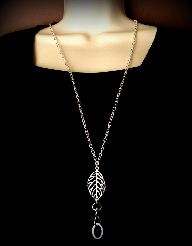 ID Badge Holder Lanyard Necklace With Leaf Silver Lanyard Etsy Singapore