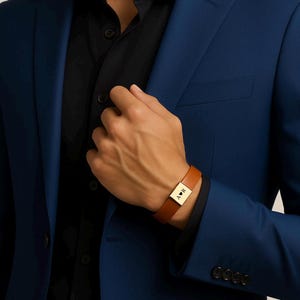 Bracelet réglable en cuir véritable pour homme - Cadeau personnalisé avec fermoir en acier inoxydable gravé pour lui