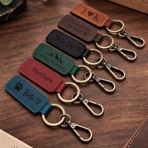 Personalized Full Grain Leather Keychain – Custom Engraved Name / Logo-Gift for Him/Her