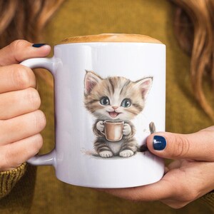 Watercolor Kitten Mug Cute Cat Lover Coffee Cup Adorable Ceramic Tea Mug Gift for Cat Owners 11oz