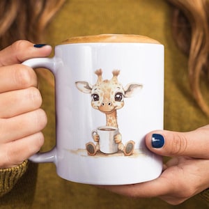 Cute Giraffe Coffee Mug Watercolor Animal Mug for Kids & Animal Lovers Gift for Her Safari Nursery Mug 11oz Ceramic Cup