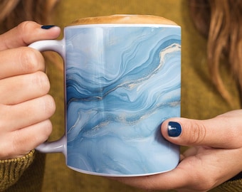 Blue Sandstone Coffee Mug: Ocean-Inspired Ceramic Mug, 11oz