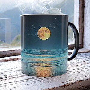 Mondschein-Sonnenuntergang-Becher Farbwechsel Wärme aktiviert Tasse Magic Morphing Kaffeetasse Himmlische Landschaft Geschenk 11 Unze