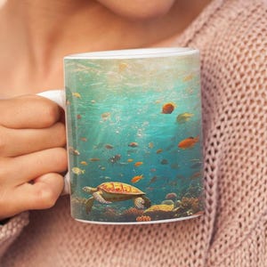 Coral Reef Mug Ocean Coffee Cup Under the Sea Tea Mug Marine Life Drinkware Beach Lover Gift Nautical Kitchen Decor Seashell Espresso