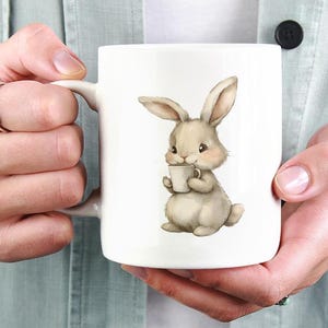 Aquarell Kaninchen Becher Niedliche Kaninchen Kaffeetasse Entzückende Tier Becher Geschenk für Sie Frühling Ostern Teebecher 11 Unzen Keramik