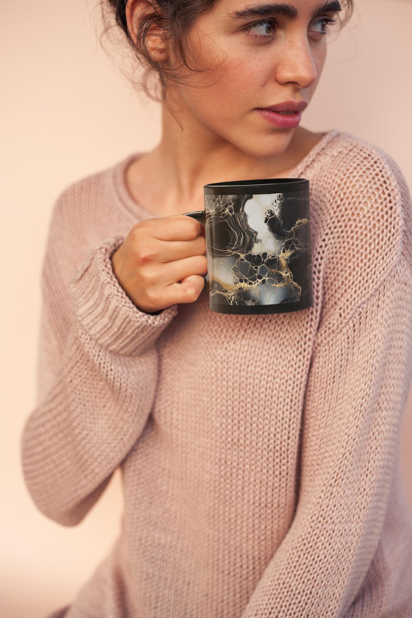 Elegant Marble Ceramic Mug: Minimalist Office Decor, 11oz