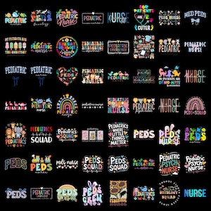 Pack d'images PNG pour infirmières pédiatriques, modèles de t-shirts pour infirmières pédiatriques, citations sur la santé des enfants, équipe pédiatrique, téléchargement par sublimation d'images mignonnes d'infirmières