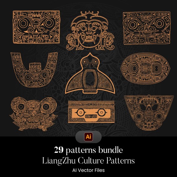 Liangzhu Culture Vector Motifs: Ancient Chinese Jade Patterns (AI