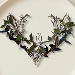 Woodland Wedding Tiara: Silver Elf Crown with Black Leaves