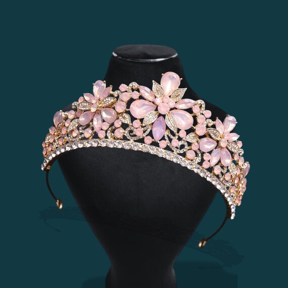 Elegant Gold and Pink Crystal Tiara Amazon.com: NODG Rose Gold Tiaras and Crowns for Women Pink  main image 3