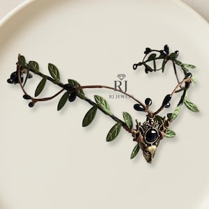 Woodland Fairy Tiara with Horns: Elven Wedding Crown