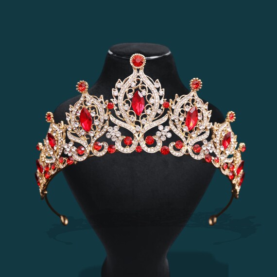 Crystal Rhinestone Bridal Crown: Red, Green, Pink - Queen  display picture 3