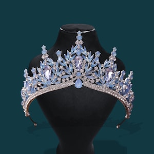 Light Blue Bridal Crown: Silver Princess Tiara, Women&#39;s Hair Jewelry