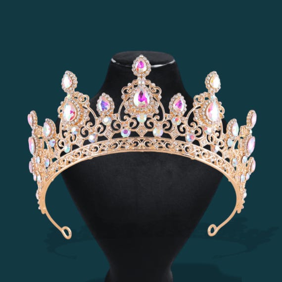 Elegant Gold Bridal Crown — Red Crystal Rhinestone Tiara - Etsy display picture 3