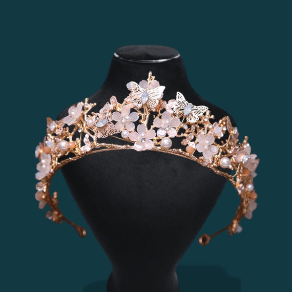 Bridal Butterfly Crown — Rhinestone Pearl Tiara - Silver or  display picture 2