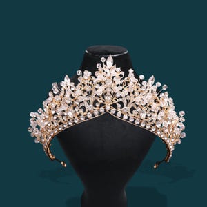 Gold Geometric Bridal Crown: Rhinestone Quinceanera Tiara