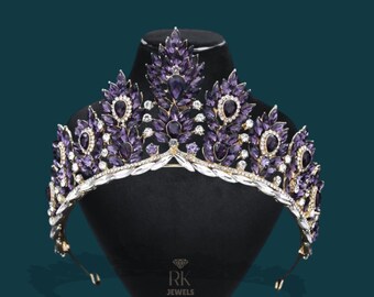 Baroque Violet Purple Tiara With Gold, Victorian Purple Gold  display picture 3