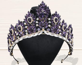 Baroque Violet Purple Tiara With Gold, Victorian Purple Gold  display picture 2