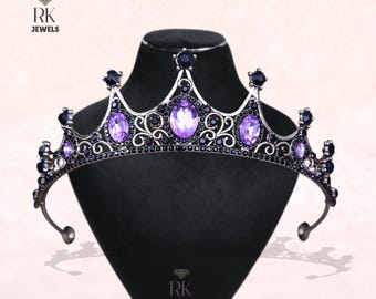 Baroque vintage tiara purple crown wedding Halloween birthday Amazon.com: Vintage Baroque Queen Crowns, Purple Gothic  main image 3