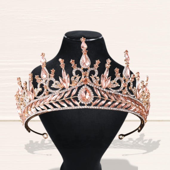 Rose Gold Bridal Crown, Wedding Princess Handmade Rhinestone  display picture 3