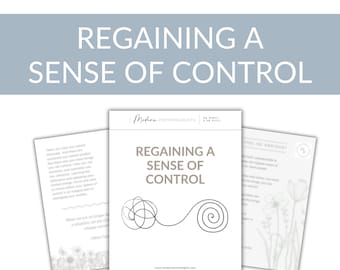 Könnte beinhalten: Eine Schwarzweißillustration einer verworrenen Linie, die mit einer Spirale verbunden ist. Die Illustration befindet sich auf einem weißen Hintergrund mit dem Text "Regaining a Sense of Control" in Schwarz. Der Text "Modern Psychologists" ist ebenfalls in Schwarz oben auf der Seite.
