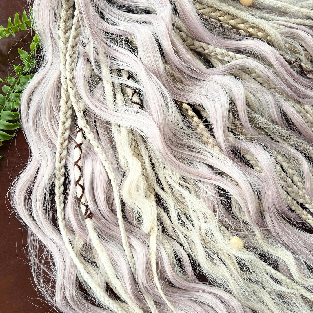 Ash Blonde Wavy Dread Extensions Lilac Ombre DE Set Textured Braids ...
