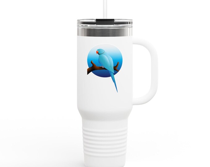 Featured listing image: Insulated Travel Mug, 40oz - Blue Indian Ringneck