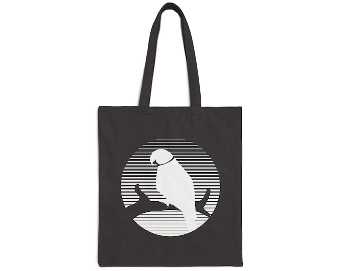 Featured listing image: Black Cotton Canvas Tote Bag - White Indian Ringneck Silhouette