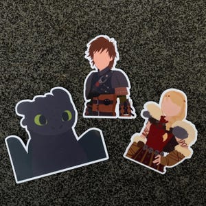 Set de pegatinas de vinilo de Cómo entrenar a tu dragón: Hipo, Desdentao y Astrid - Pegatinas de películas de fantasía