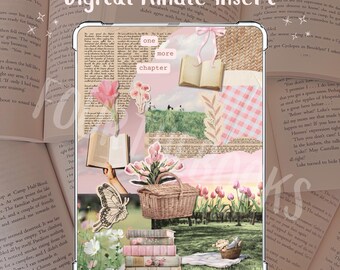 Encarte digital para Kindle com tema literário | Estética de piquenique rosa - PNGs para impressão
