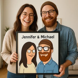 Bobs Burger individuelles Porträt Personalisiertes Vatertagsgeschenk für Geburtstagspaarporträt lustiges Geschenk Vatertagskarte Karikaturporträt