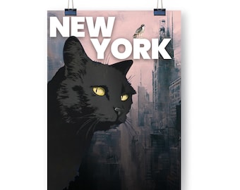 New York Cat Art Print: NYC Digital Art (Instant Download)