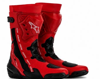 Motorcycle Racing Style Boots, Durable Leather Riding Gear for Performance and Comfort
