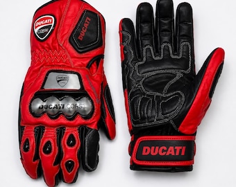 Ducati Corse Leather Motorcycle Racing Gloves – Knuckle Protection Biker Safety Grip