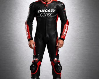 Ducati Corse One-Piece Motorbike Original Cowhide Leather Suit – Biker Racing Motorcycle Suit