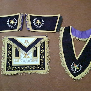 Masonic O.E.S Grand Patron Schürzen-Set - Handbestickte blaue Schürze, Kragen & Manschetten, ein komplettes Regalia