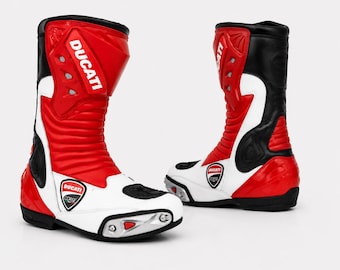 Motorcycle Racing Style Boots, Durable Leather Riding Gear for Performance and Comfort