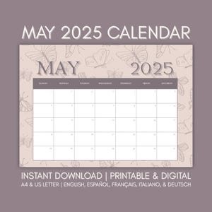 Nature-Inspired May 2025 Calendar | Printable & Digital Planner for Optimal Productivity | Instant Download