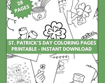 28 Easy St. Patrick’s Day Coloring Pages | Printable Coloring Sheets for Children | Instant Download