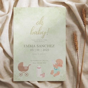 Mall för könsneutral babyshowerinbjudan | Enkel anpassningsbar för stressfri planering | Direkt nedladdning