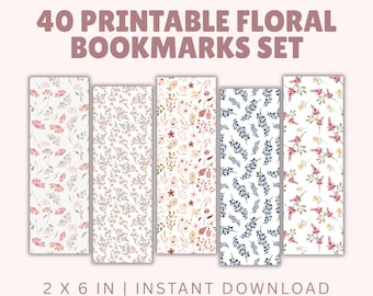 40 Printable Floral Bookmarks | Botanical Bookmark Set | Instant Download