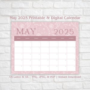 Floral May 2025 Calendar | Printable & Digital Spring Planner for Optimal Productivity | PDF, JPEG, + PNG Instant Download