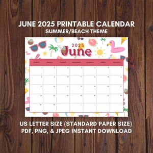 June 2025 Calendar | Summer/Beach Themed Calendar | Printable & Digital Planner for Optimal Productivity | Instant Download