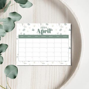 April 2025 Floral Calendar: Sage Green Printable Planner (Digital Download)