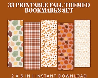 33 Printable Autumn Bookmarks | Fall Themed Bookmark Set | Instant Download