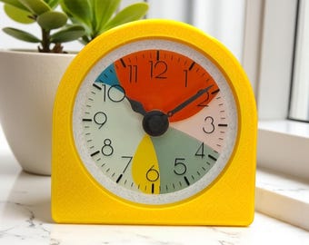Retro Yellow Arch Desk Clock — Silent, Color-Block, Plexi Front with Back Cover