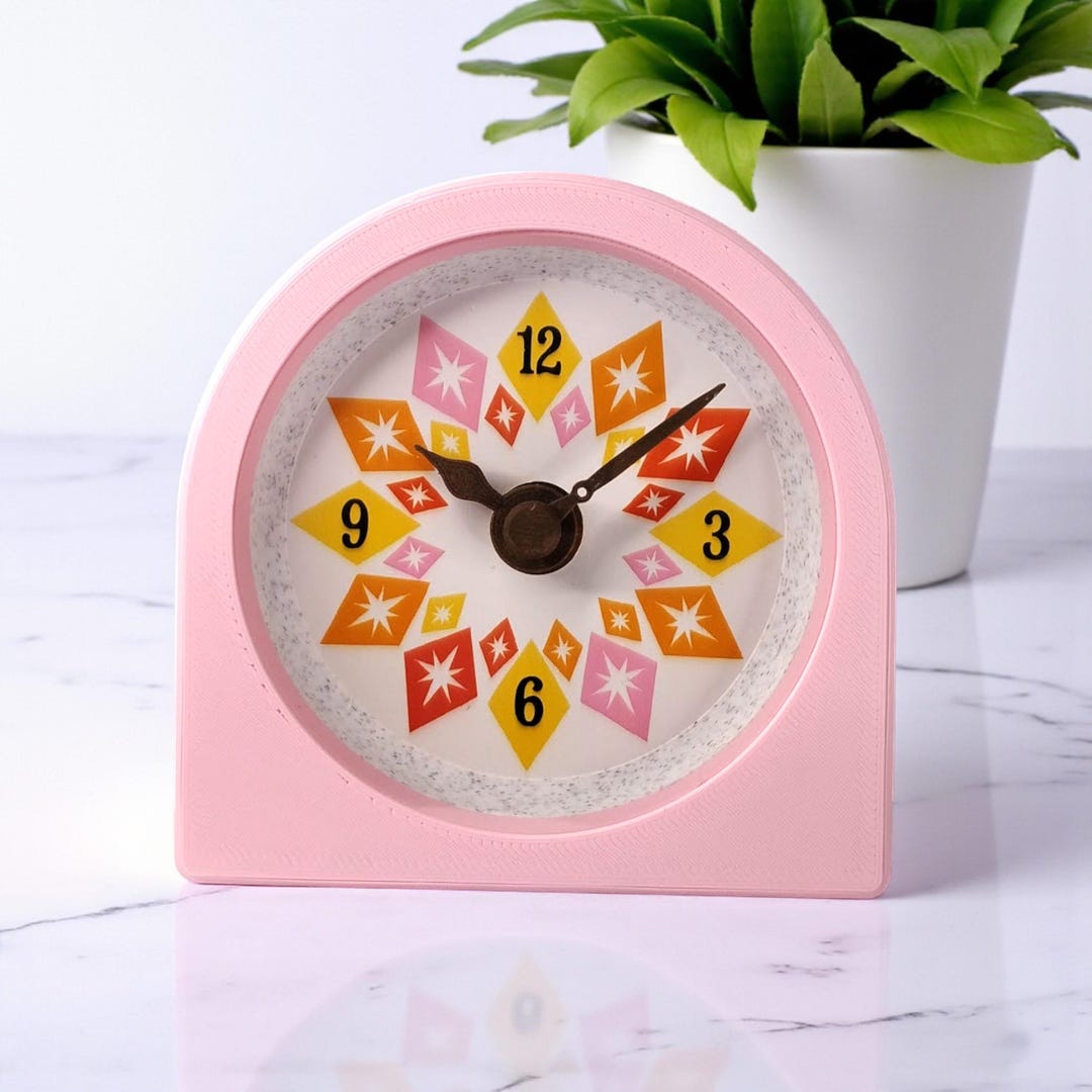 Pink Led Clock Blush Pink Mid-century Modern Desk Clock: Starburst Design, Silent ...