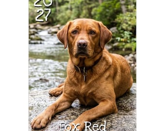 Large 2027 Fox Red Labrador Wall Calendar with US & UK Holidays (11"x16.5") | Fox Red Labrador Wall Art Print | Dog Lovers Gift | Home Decor