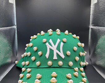 Olive Green, with Neutral Rhinestones. New York Yankees Bling Hat Blinged Out Olive Green NY Yankees Hat - Etsy Canada main image 3